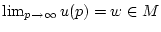 $ \lim _{p\to \infty }u(p)=w\in M $