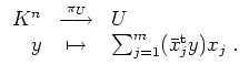 $ \mbox{$\displaystyle
\begin{array}{rcl}
K^n & \overset{\pi_U}\longrightarrow ...
...
y & \mapsto & \sum_{j = 1}^m (\bar{x}^\text{t}_j y)x_j\; . \\
\end{array}$}$