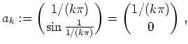 $ \mbox{$\displaystyle
a_k:={1/(k\pi)\choose\sin\frac{1}{1/(k\pi)}}={1/(k\pi)\choose 0}\;,
$}$