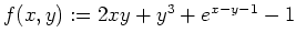 $ \mbox{$f(x,y):=2xy+y^3+e^{x-y-1}-1$}$