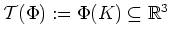 $ \mbox{$\mathcal{T}(\Phi):=\Phi(K)\subseteq\mathbb{R}^3$}$